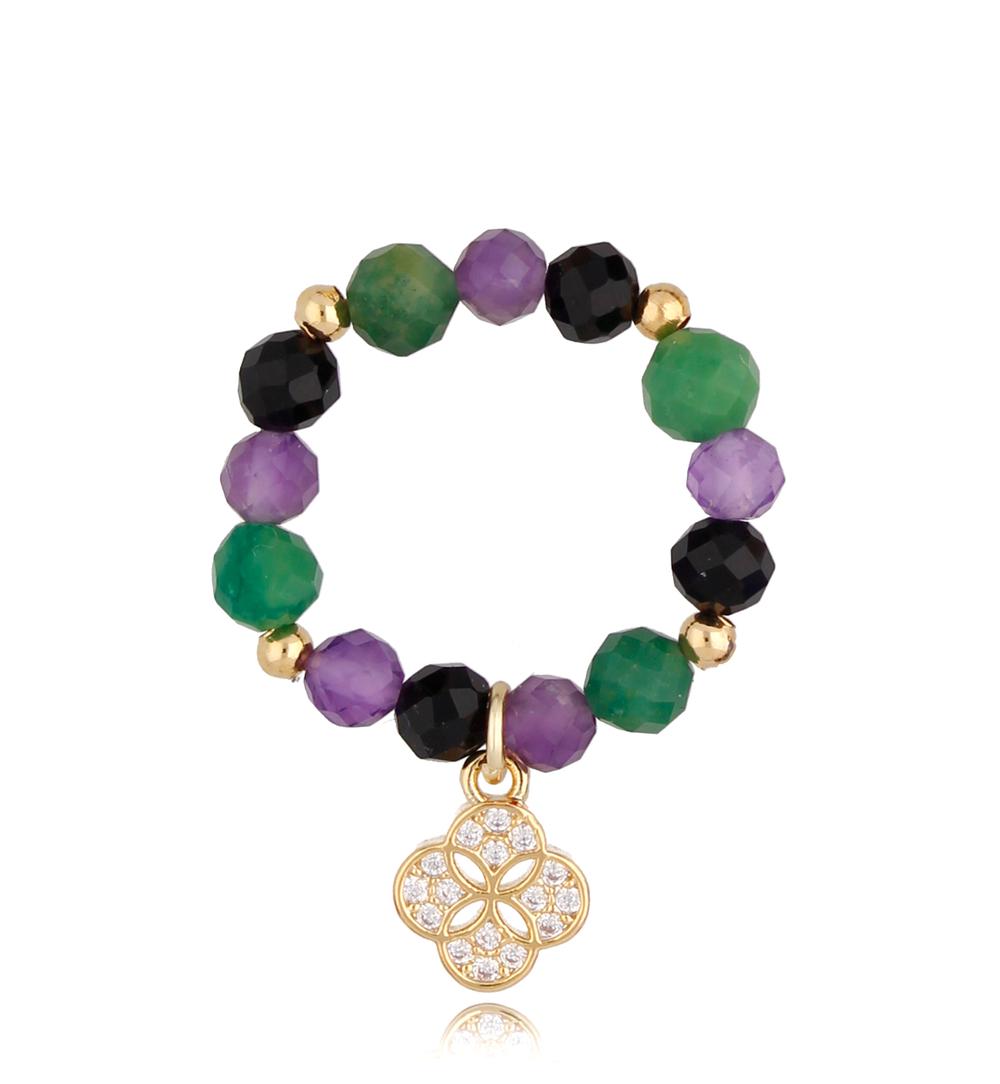 Pierścionek złoty z ametystami i agatami Ellie PTW0257