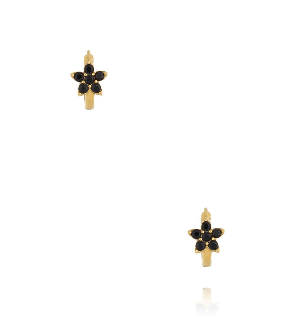 Kolczyki koła z czarnym kwiatuszkiem – złocone KSA2535