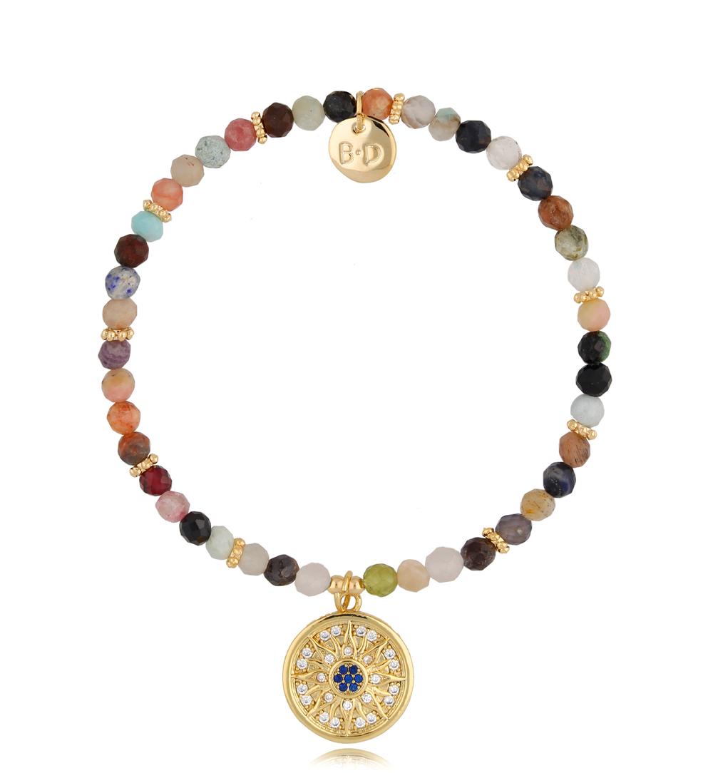 Bransoletka z kamieniami naturalnymi i złota zawieszką Vivid Story BTW1292