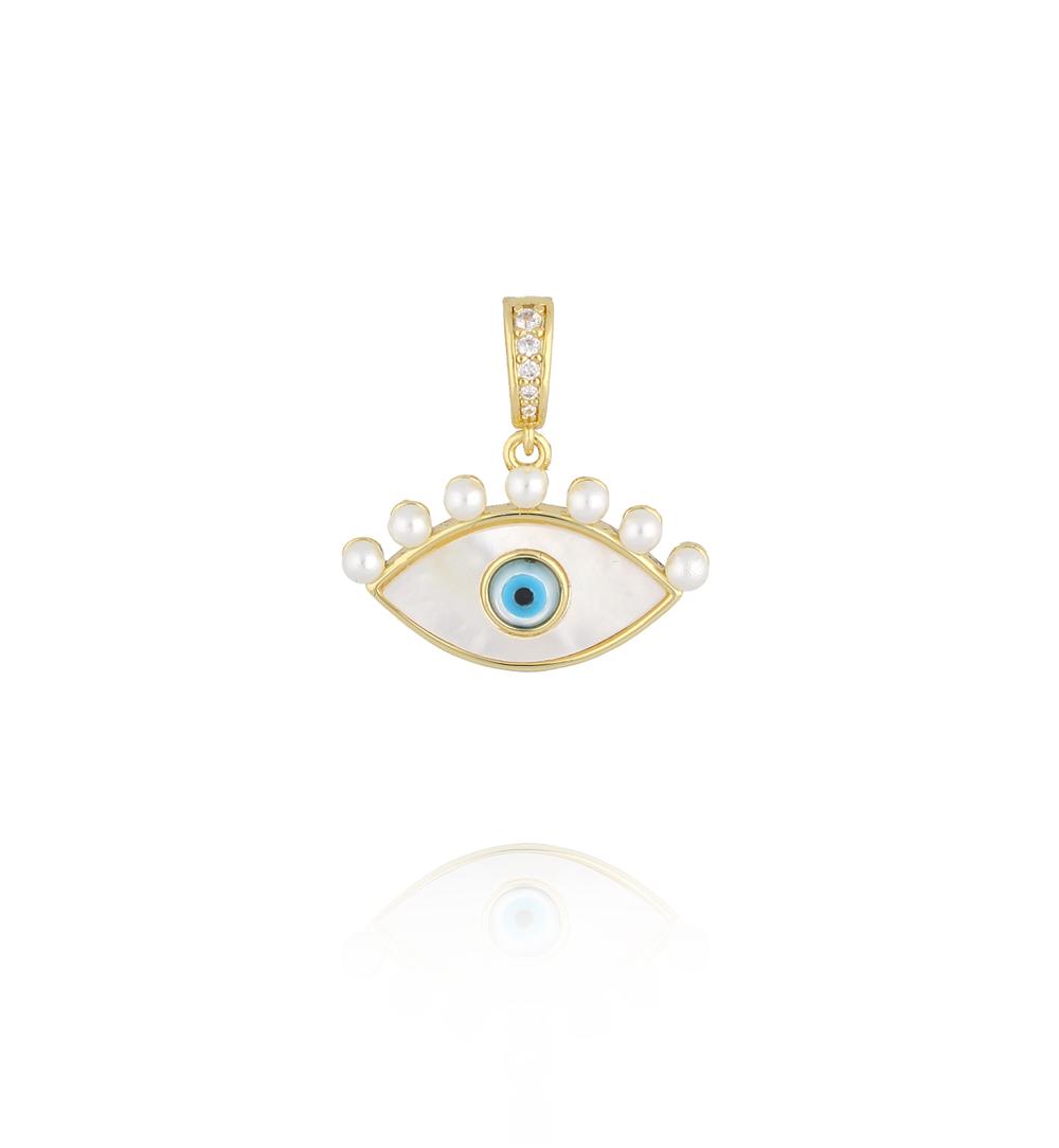 Charms złote oko proroka z niebieską emalią i perełkami CHSS0040