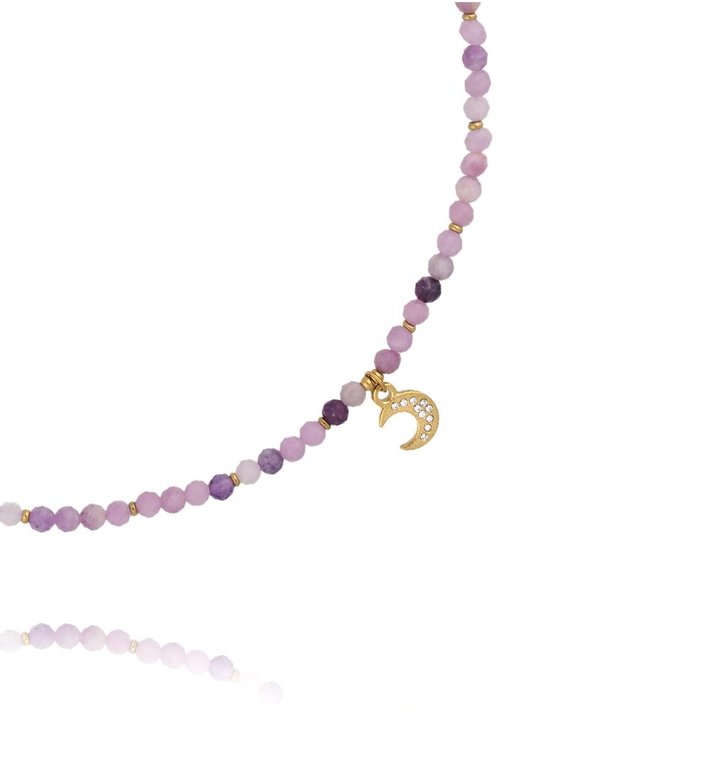 Naszyjnik z kunzytu z zawieszką księżyca NTW1620