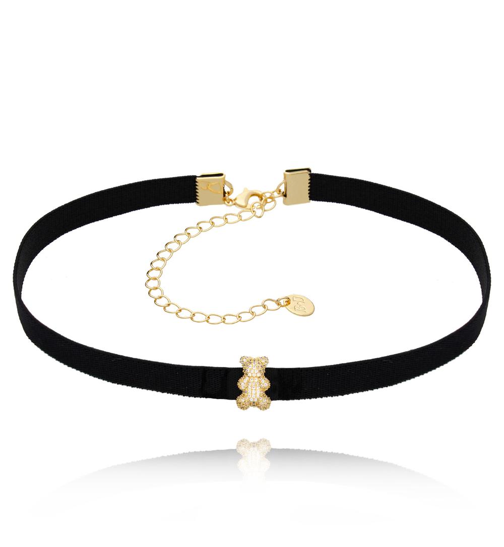 Choker czarny z tasiemką i misiem Bears NS0171