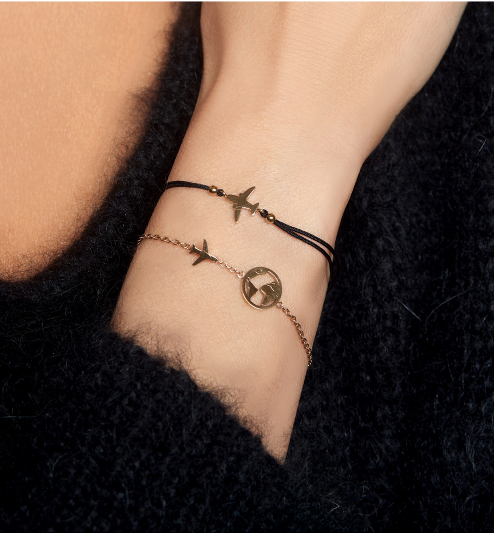 Bransoletka czarno-złota z samolotem Traveler BGL0565