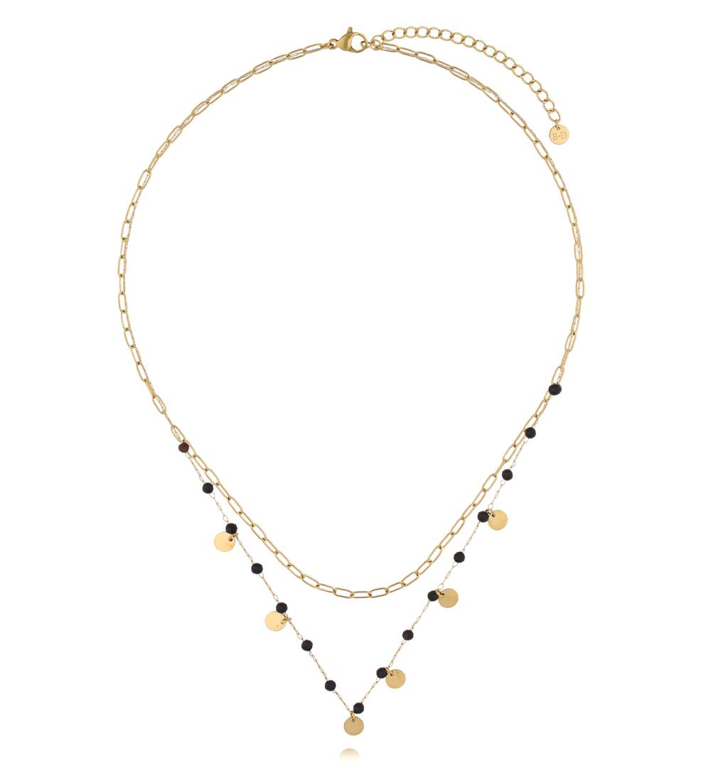 Naszyjnik warstwowy ze złoceniem i czarnym agatem NEA0097