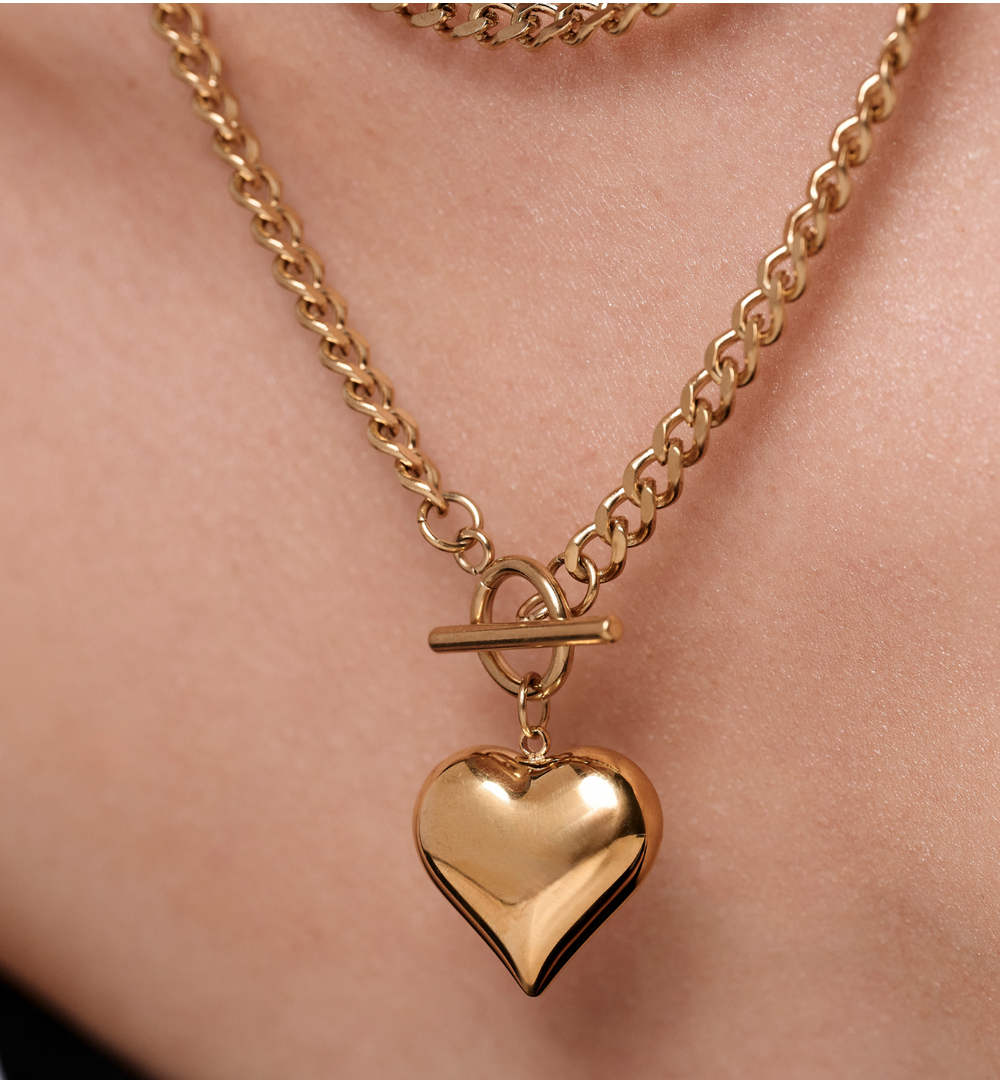 Naszyjnik podwójny z łańcuchem i sercem złoty NSY0589