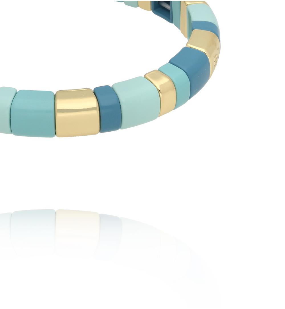 Bransoletka elastyczna w pastelowych odcieniach błękitu i złota BCR0078