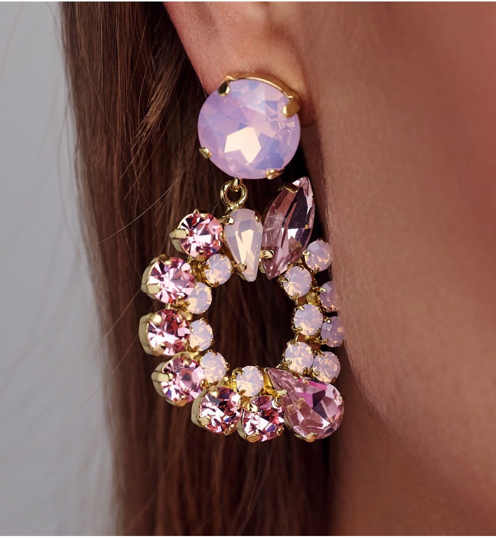 Kolczyki złote wiszące z różowymi cyrkoniami KSS2216