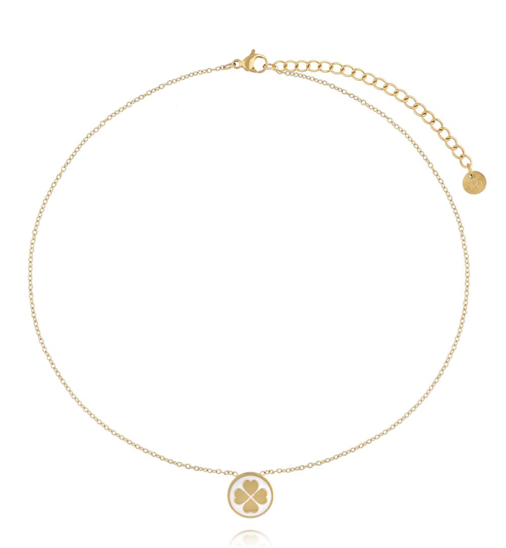 Naszyjnik z zawieszką koniczynką w bieli i złocie NSA1531