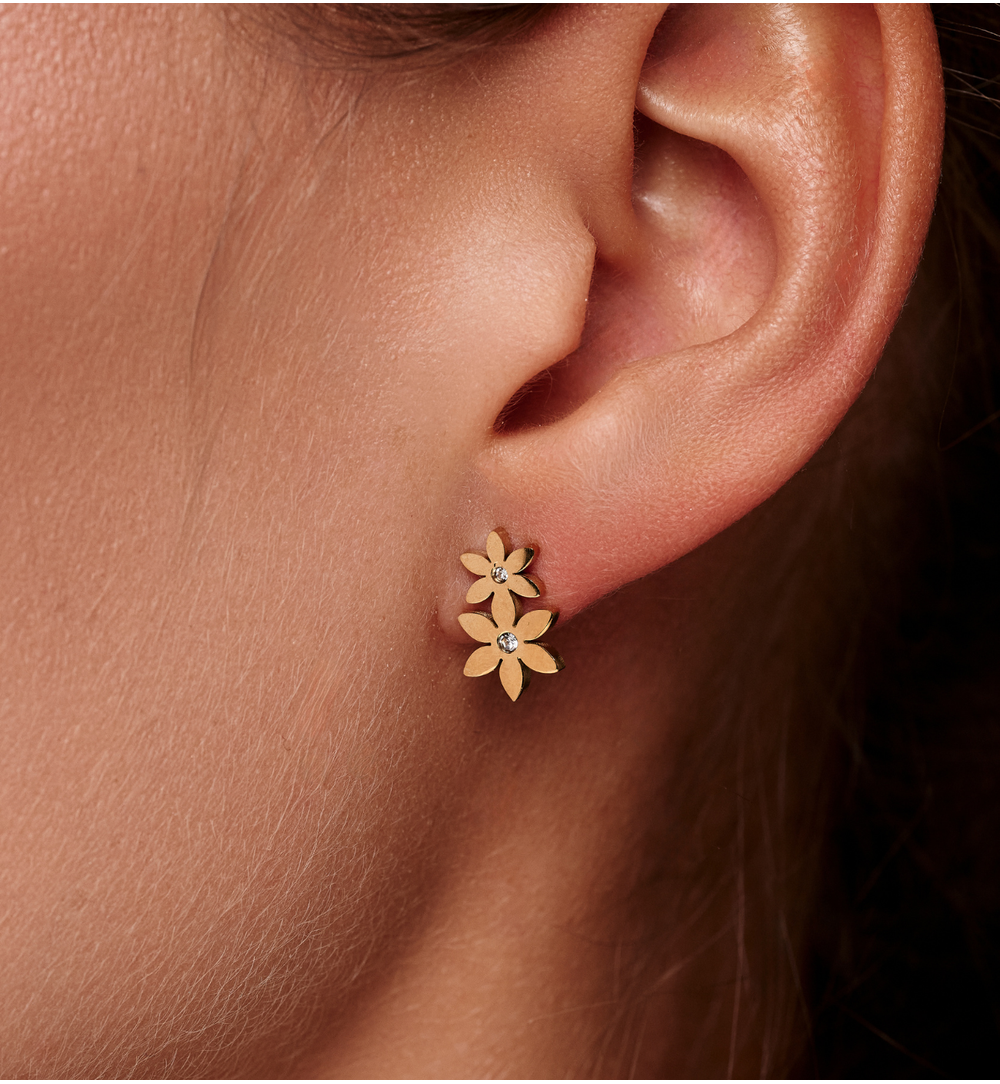 Kolczyki z motywem podwójnych kwiatów z cyrkonią KSY0561