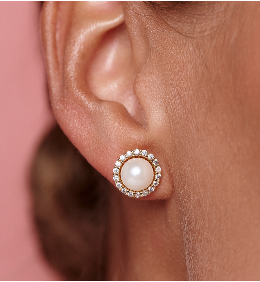 Kolczyki złocone z perłą i cyrkoniami KPE0194