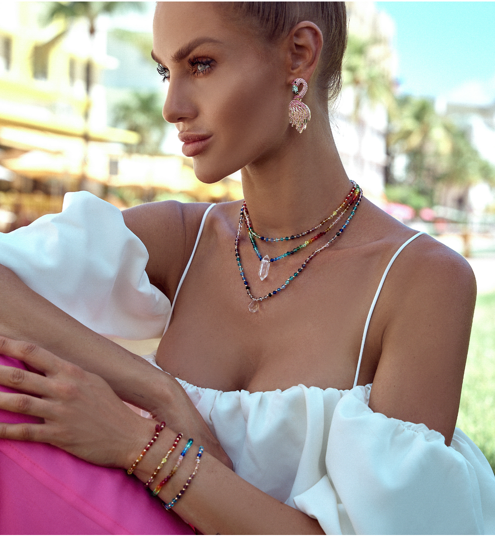 Kolczyki flamingi  z kryształkami Miami KSS1104