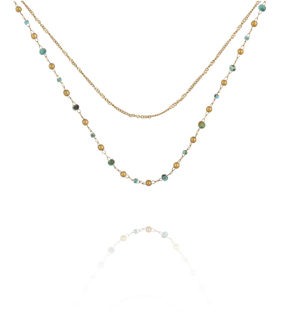 Naszyjnik  z turkusem afrykańskim i drobnymi koralikami NEA0090