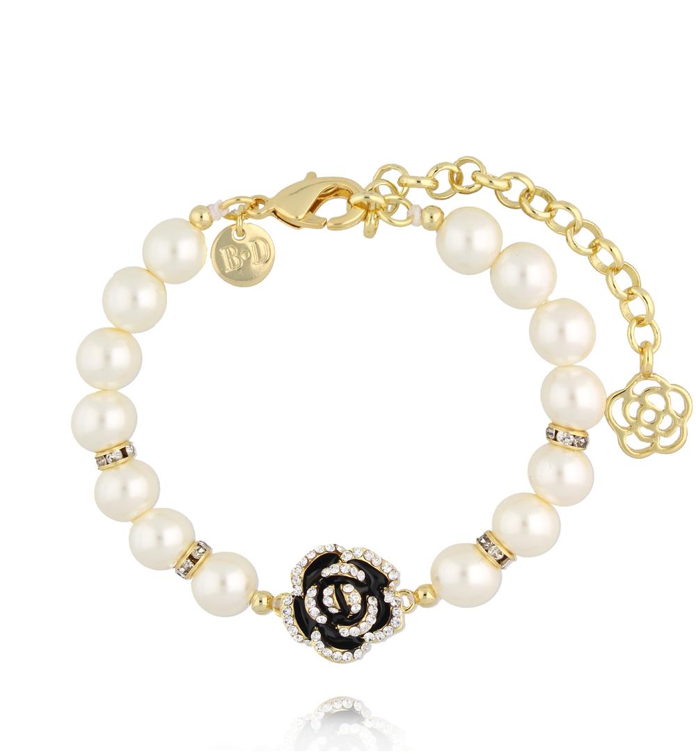 Bransoletka z pereł z ozdobną różą BSS0280
