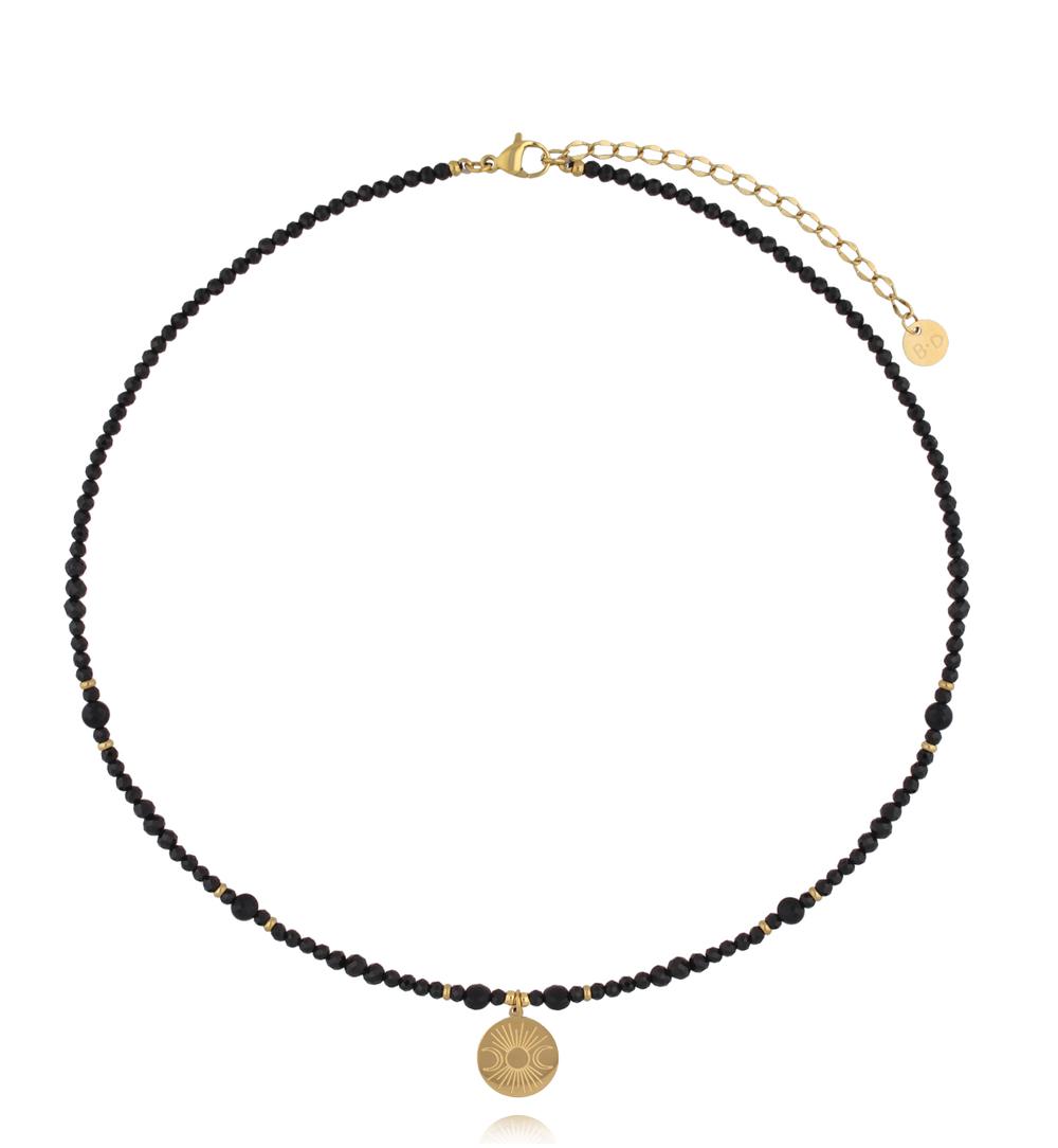 Naszyjnik z czarnego turmalinu z medalionem słońca NTW1623