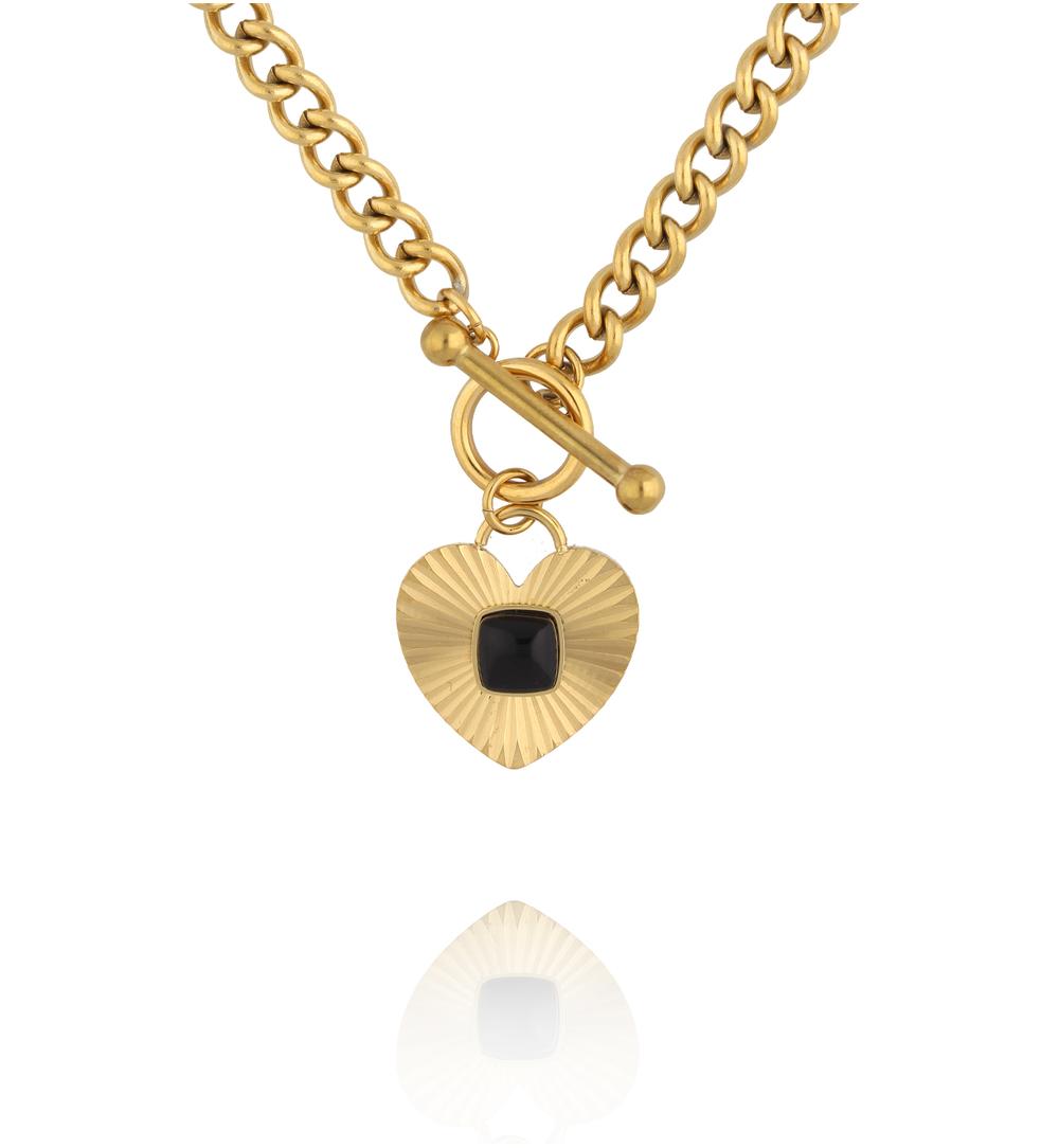 Naszyjnik łańcuch z sercem i czarnym detalem NSY0744