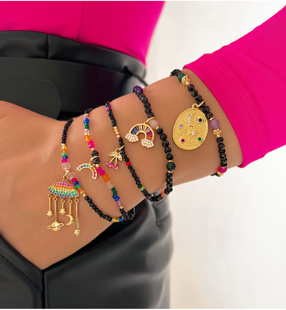 Bransoletka czarna z tęczą Carvoeiro BTW1344