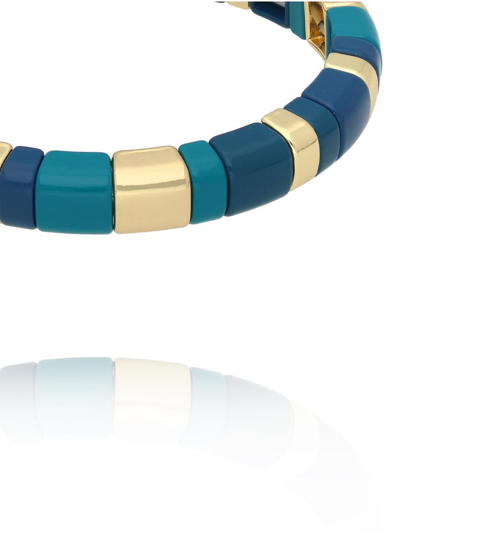 Bransoletka elastyczna w odcieniu turkusu, granatu i złota BCR0075
