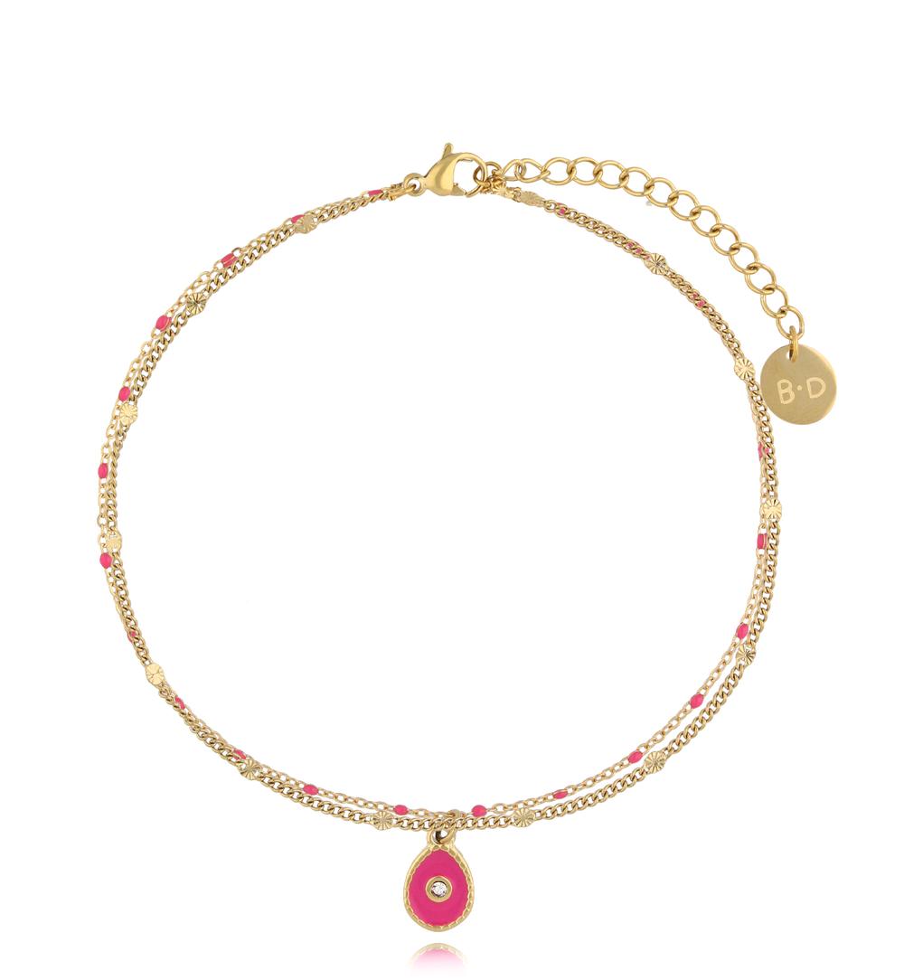 Bransoletka na nogę złota z fuksjową emalią Fuchsia Lover BNSY0015