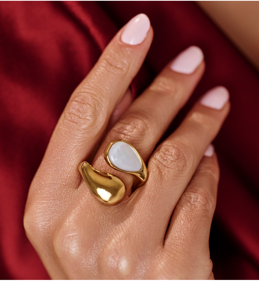 Pierścionek krople z perłą złoty PSY0154