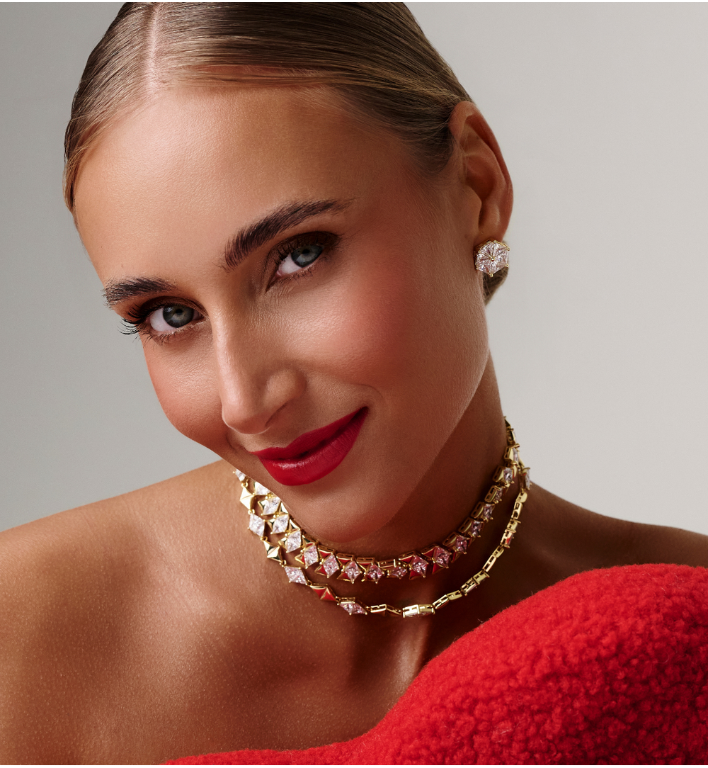 Choker złoty geometryczny z kryształkami NS0415