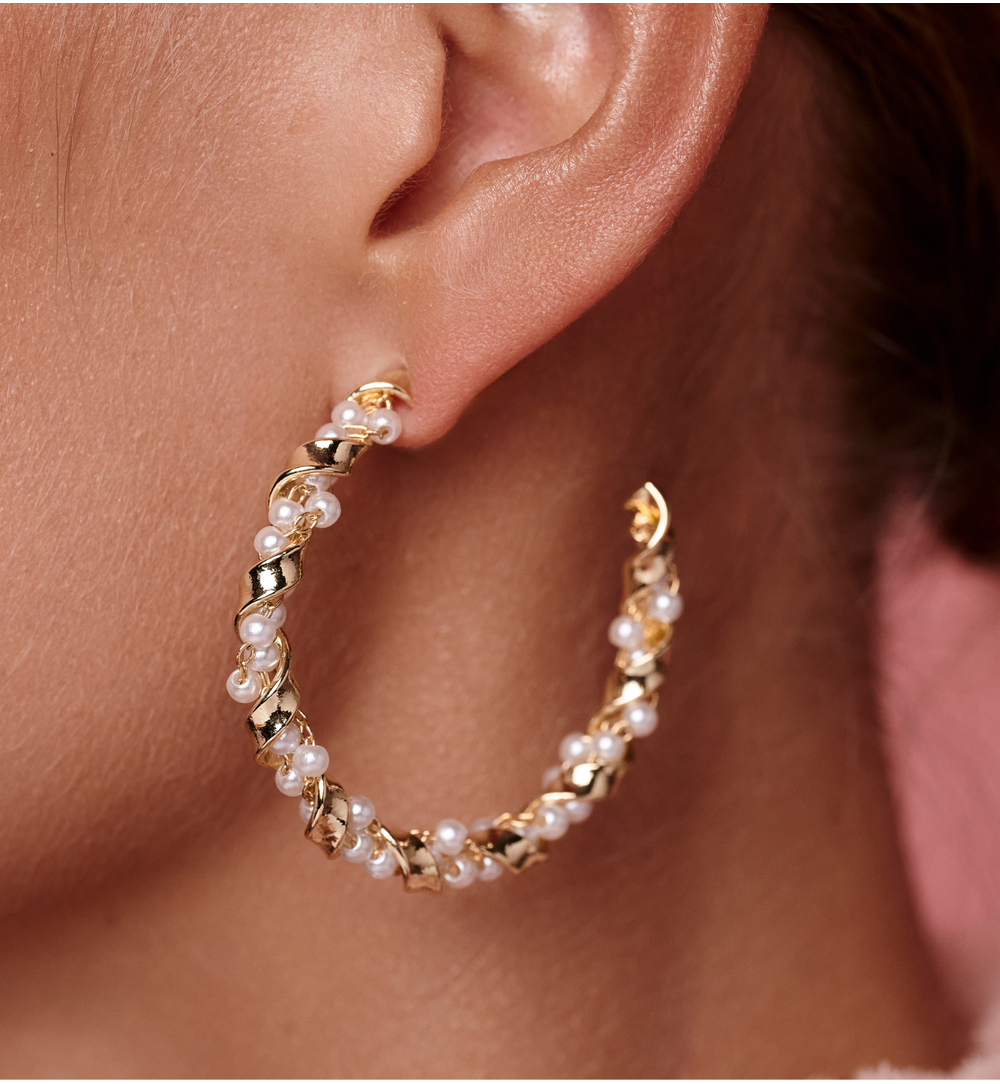 Kolczyki koła złocone z perełkami KPE0183