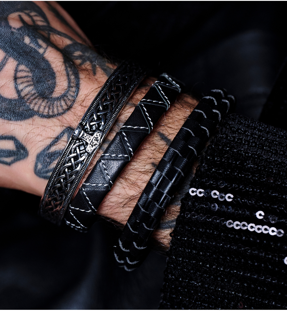 Bransoletka męska skórzana srebrna BMITC0925