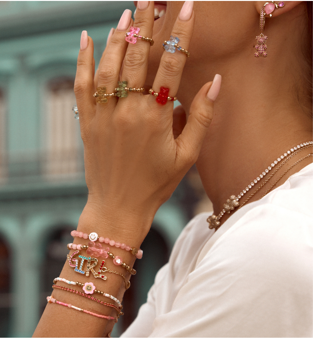 Pierścionek złoty z różowym misiem Bears PSC0343