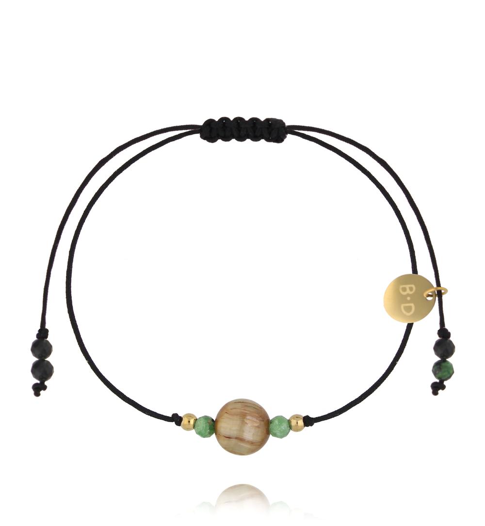 Bransoletka z czarnym sznurkiem i zielonym kamieniem BMT0001