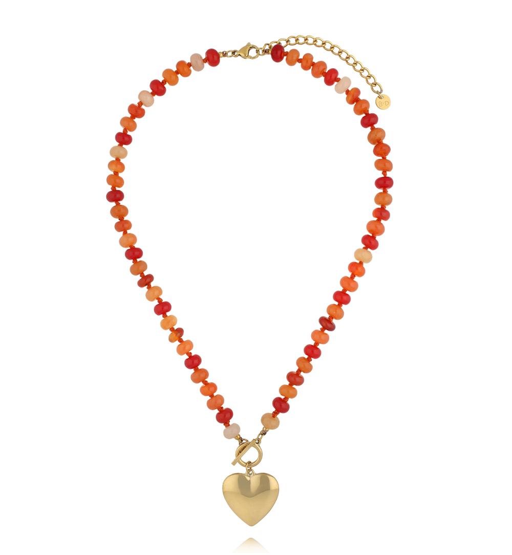 Zestaw naszyjników z kamieni naturalnych i złotego łańcucha z sercem ZN0109