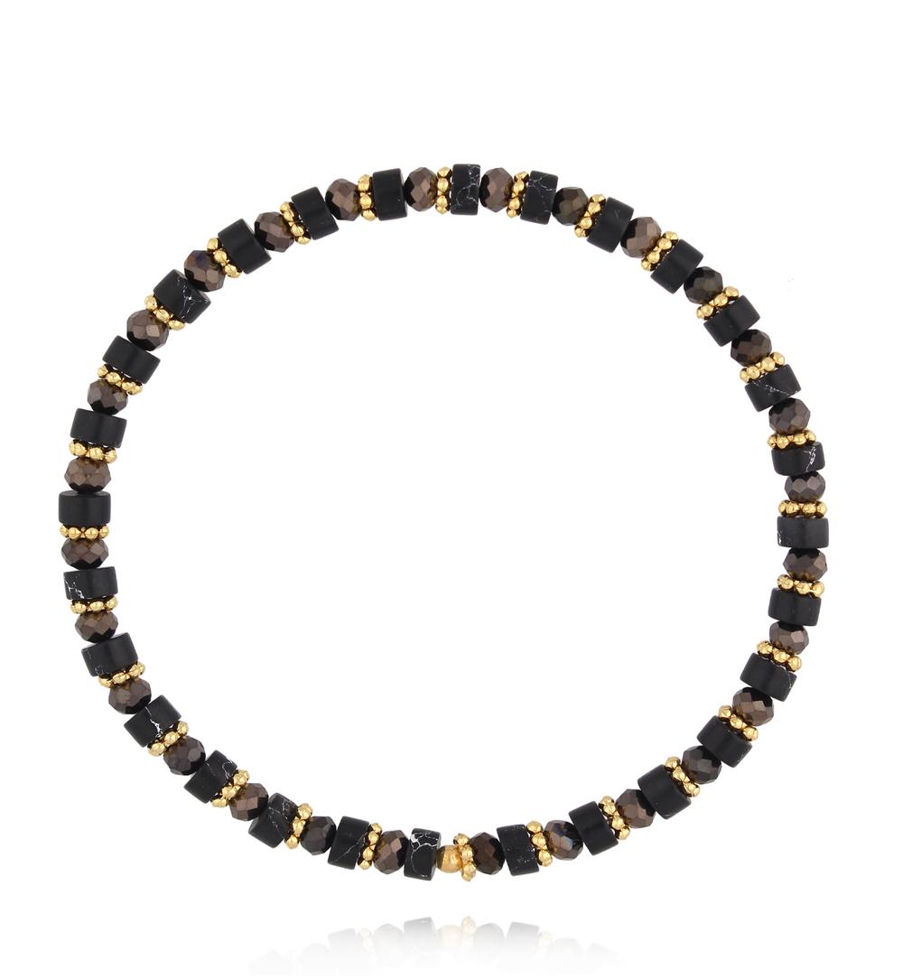 Bransoletka z czarnego jaspisu i szklanych koralików BTW3618