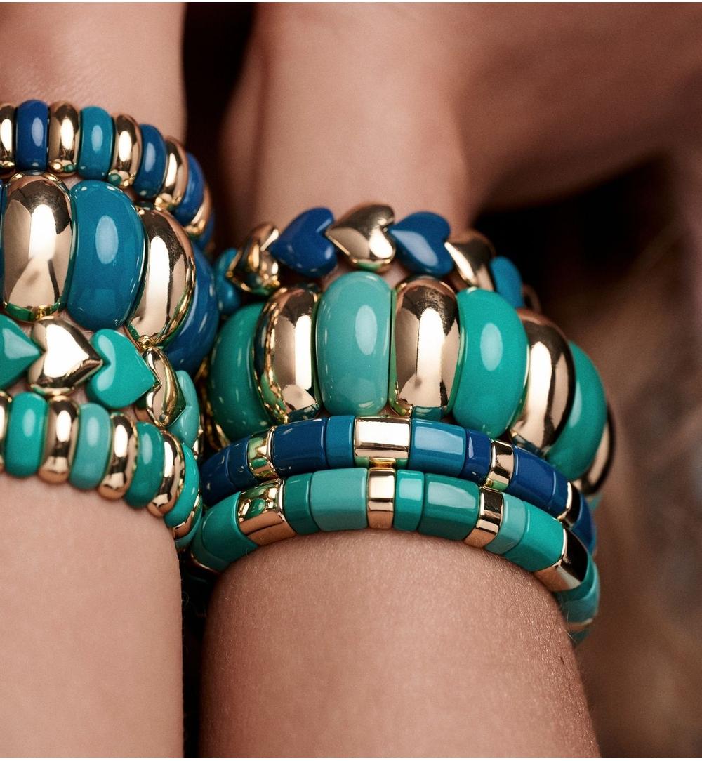 Bransoletka elastyczna w odcieniu turkusu i złota BCR0077