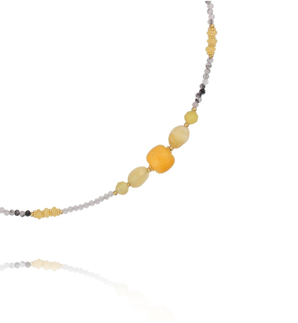 Naszyjnik szaro żółty z kamieniami naturalnymi NPA1563