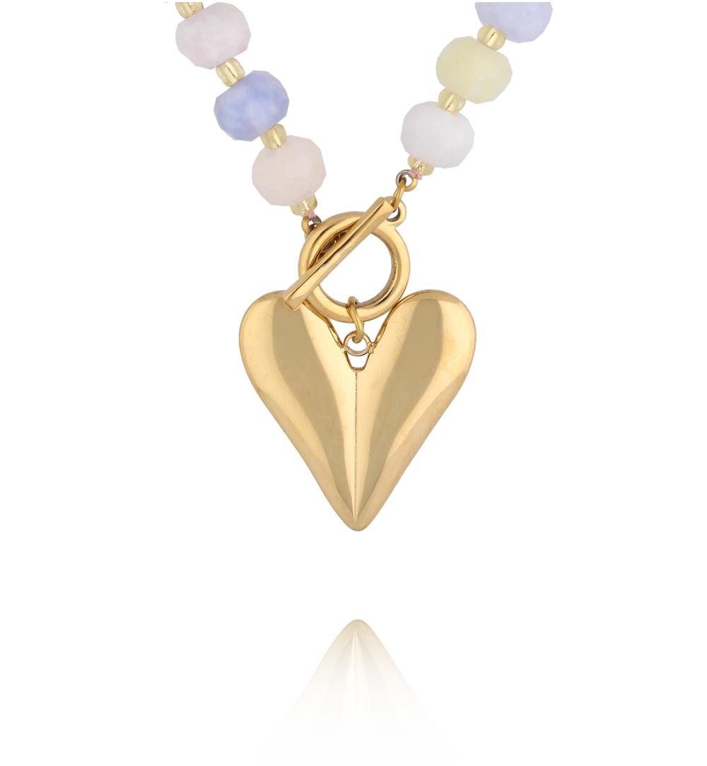 Naszyjnik z morganitu i złotym sercem NPA1537