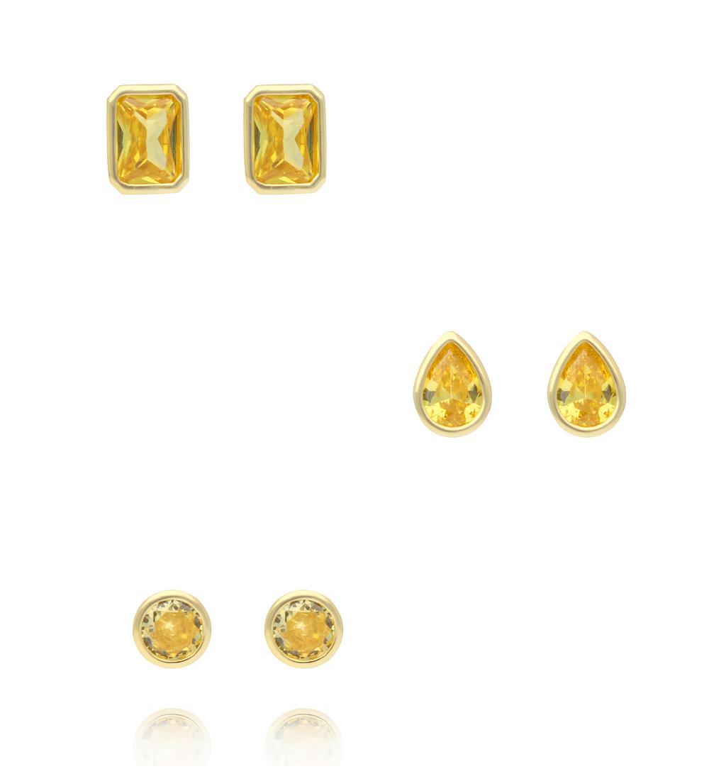Zestaw kolczyków pozłacanych z żółtymi cyrkoniami KLT0062