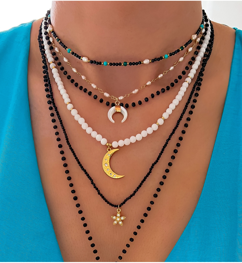 Naszyjnik czarny z perłami Subtle NSC0354