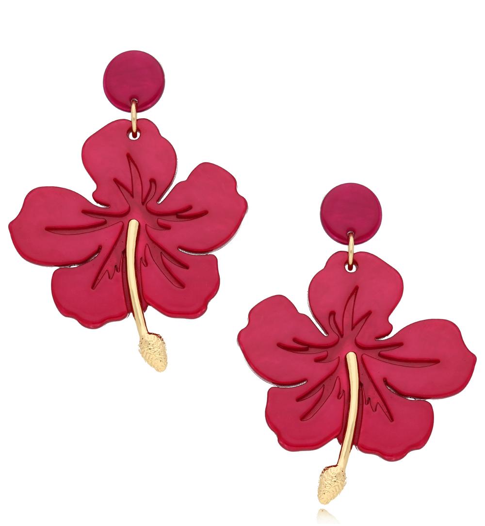 Kolczyki fuksjowe kwiaty hibiskusa Kailani KZA0075