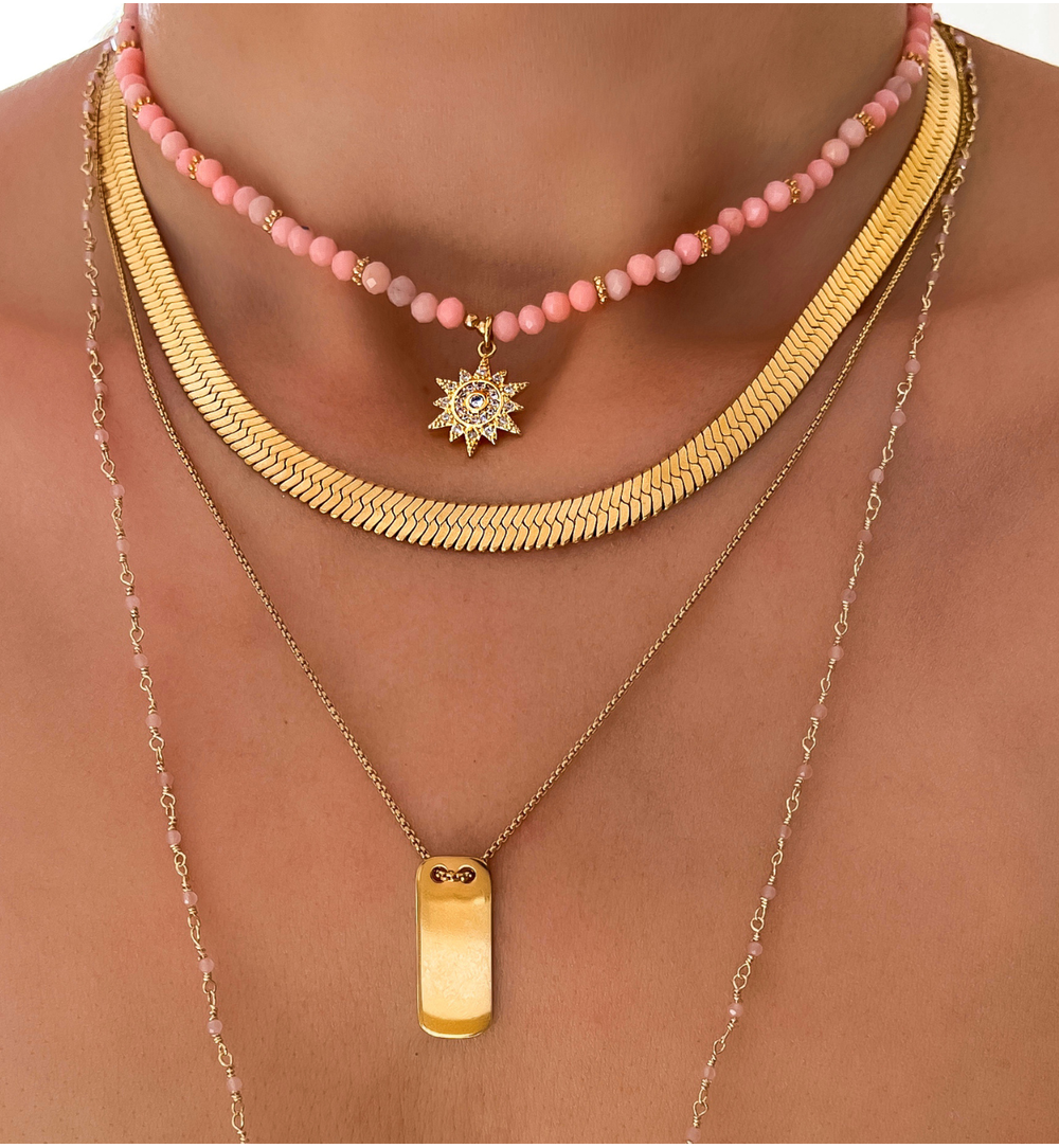 Naszyjnik z różowym opalem i słońcem Pink Sunglasses NTW0495