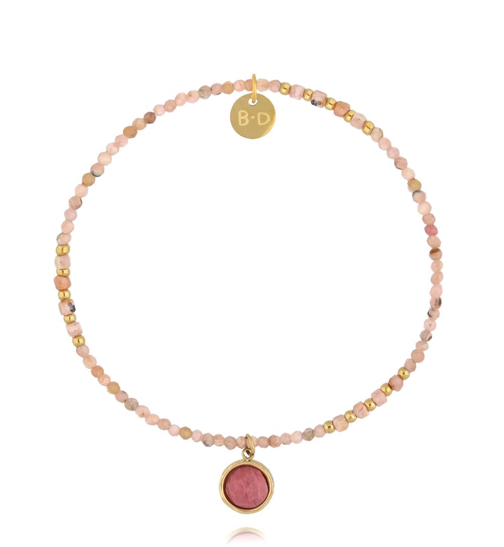 Zestaw delikatnych bransoletek z kamieniami naturalnymi i złoconymi zawieszkami ZN0127