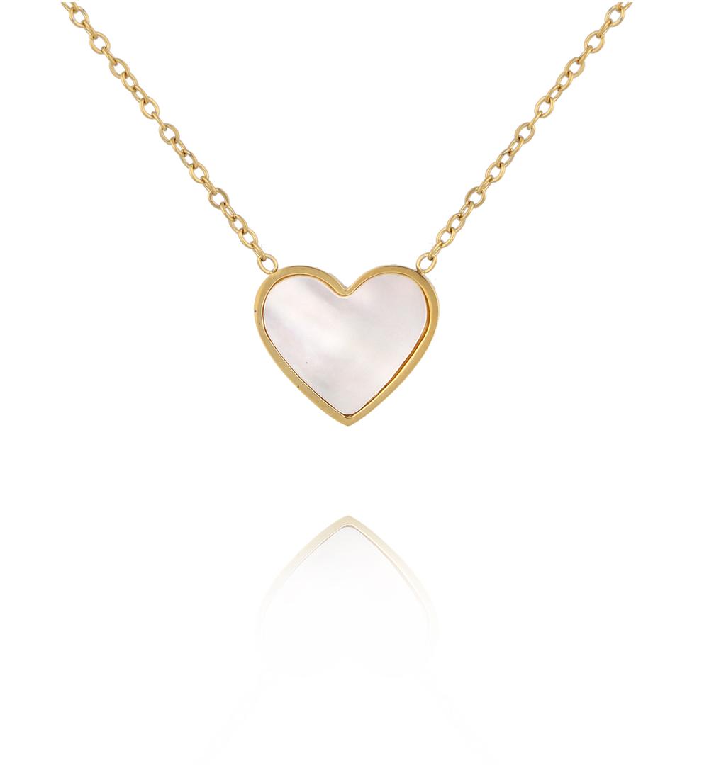 Naszyjnik złoty z serduszkiem z masy perłowej NSY0622