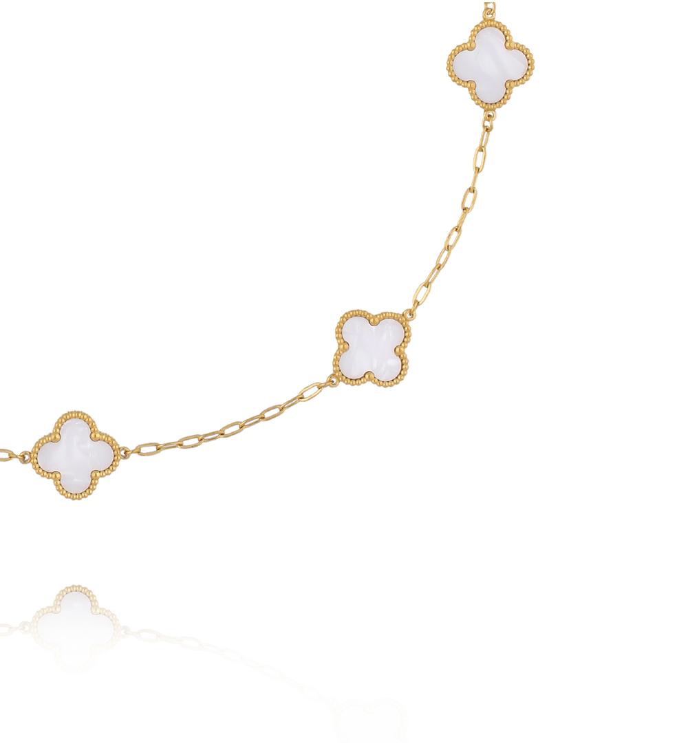 Naszyjnik złoty z koniczynkami z masy perłowej NSY0799