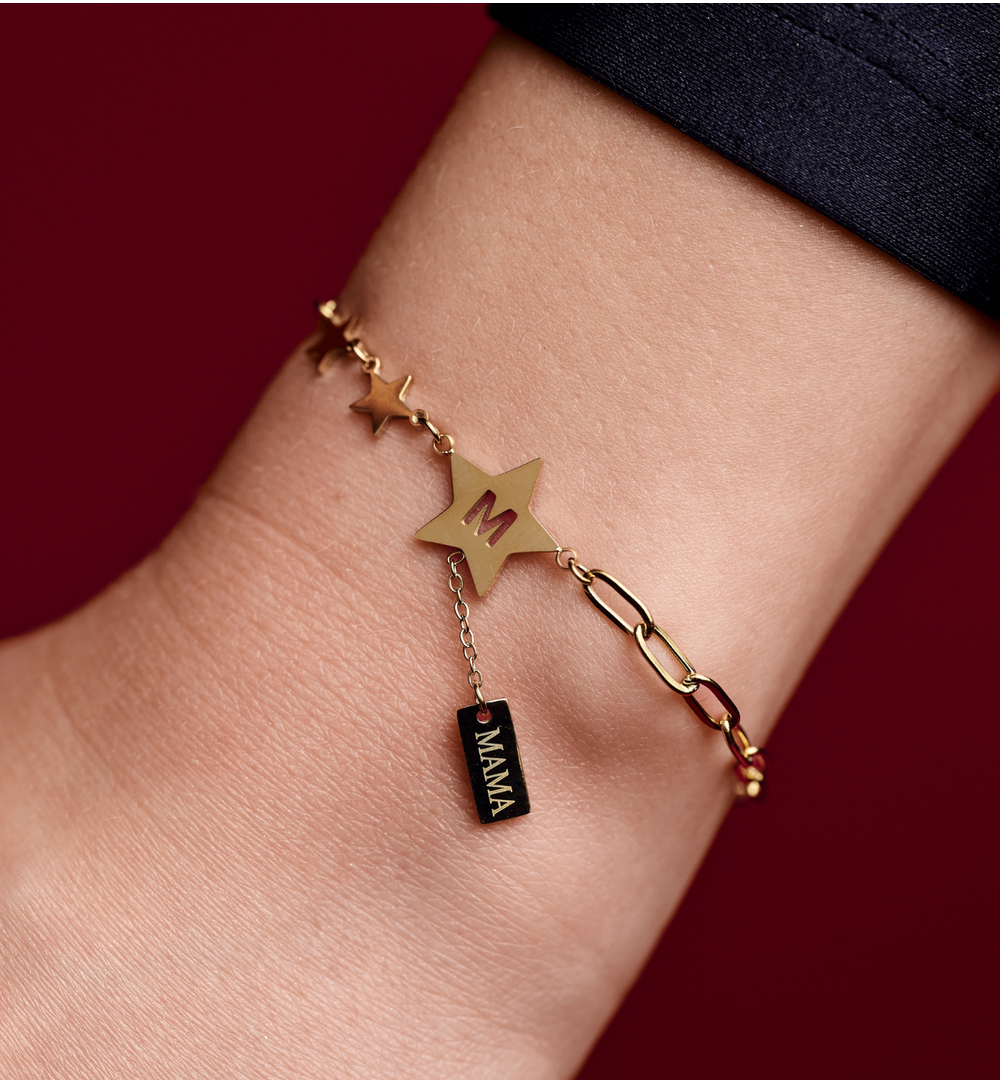 Bransoletka złota z gwiazdkami i napisem MAMA BEA0074