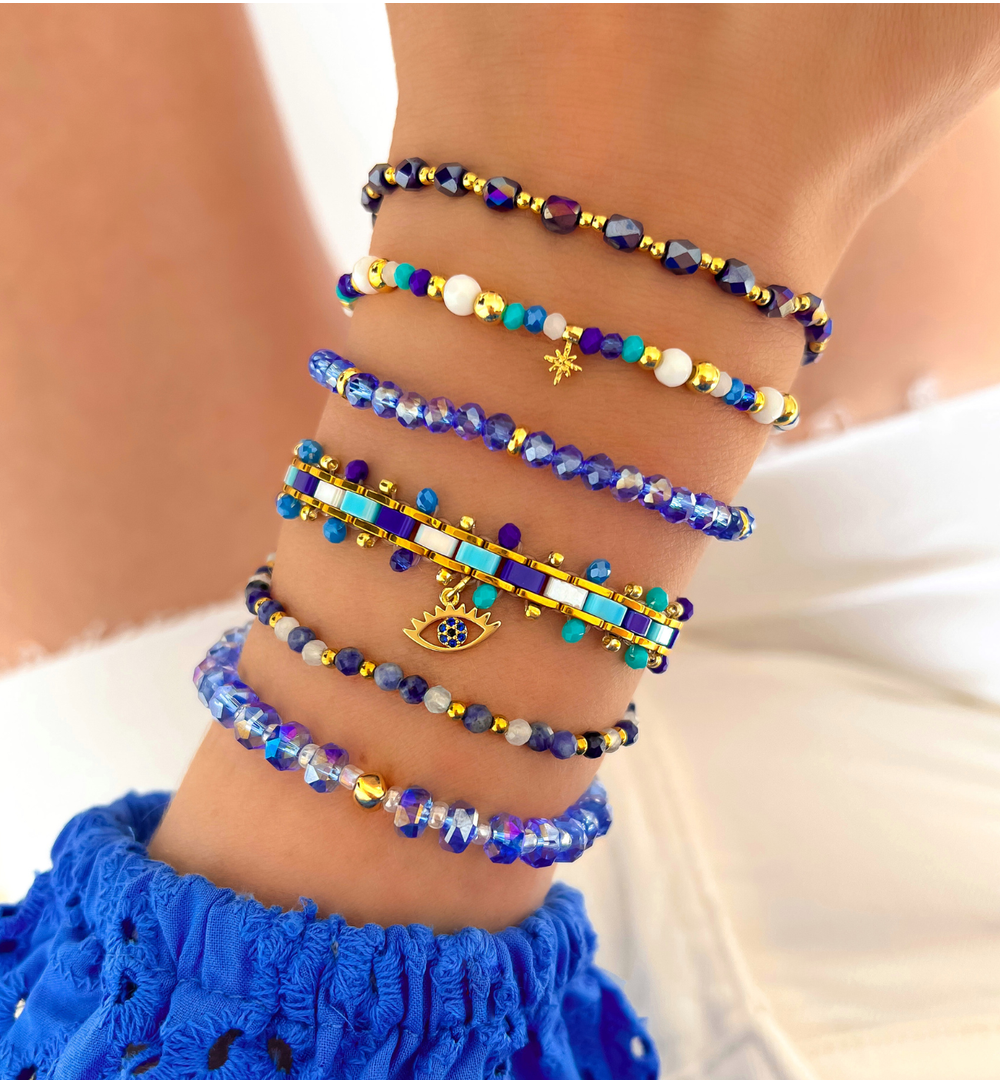 Bransoletka granatowo turkusowa z okiem Marigold BBI0031