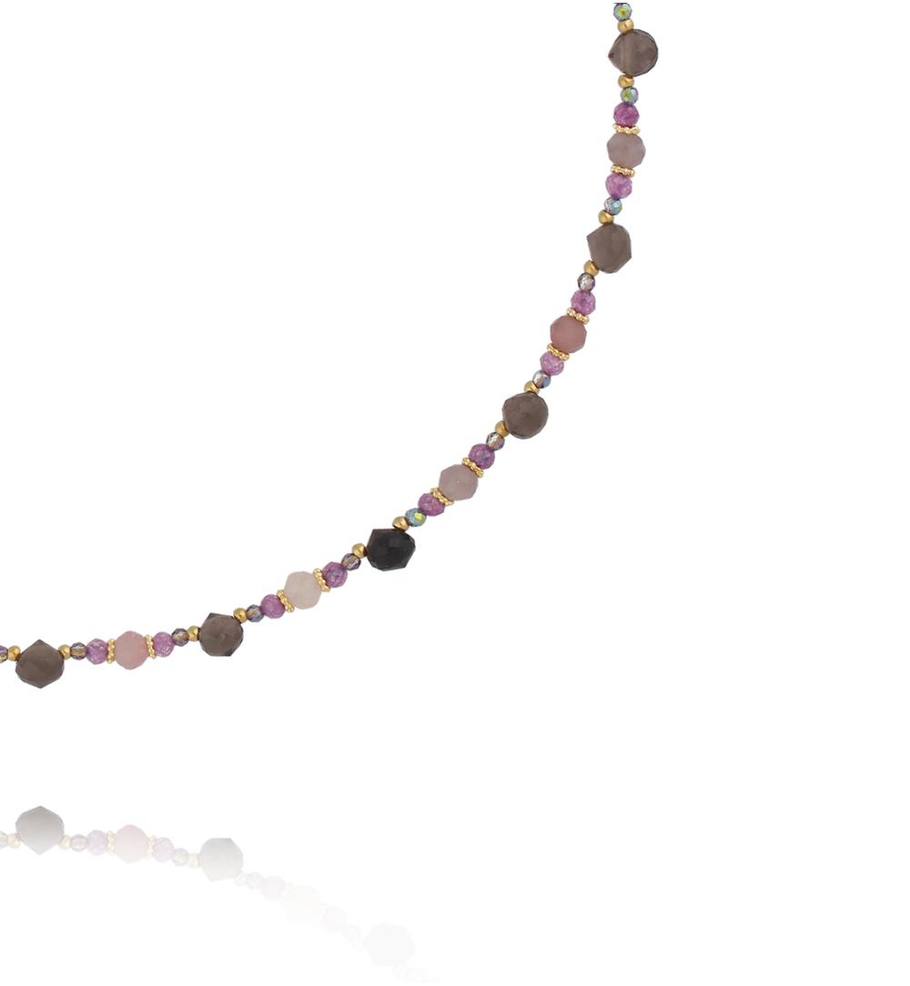 Naszyjnik z cyrkonii, szklanego kryształu i szarego agatu NTW1570