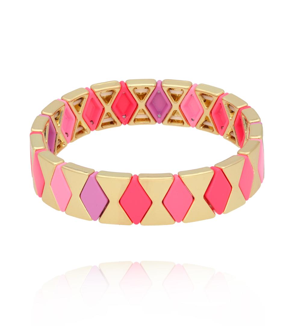 Bransoletka elastyczna w różowo–złotej palecie z akcentem fioletu BCR0041
