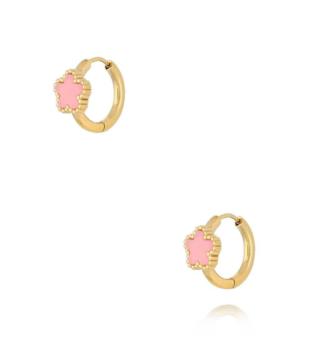 Kolczyki kółka z różowymi kwiatuszkami KSA2404