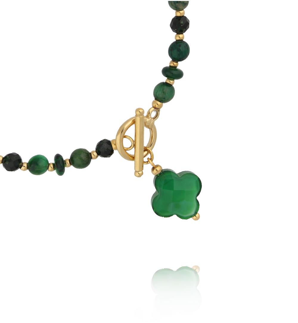 Bransoletka zielona z koniczynką i złotym zapięciem BPA0646