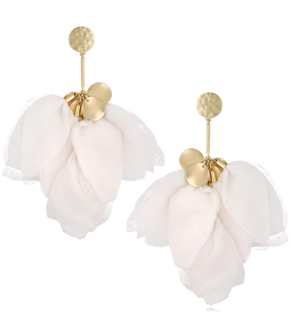 Kolczyki z szyfonu kwiaty białe Flower KBL1505