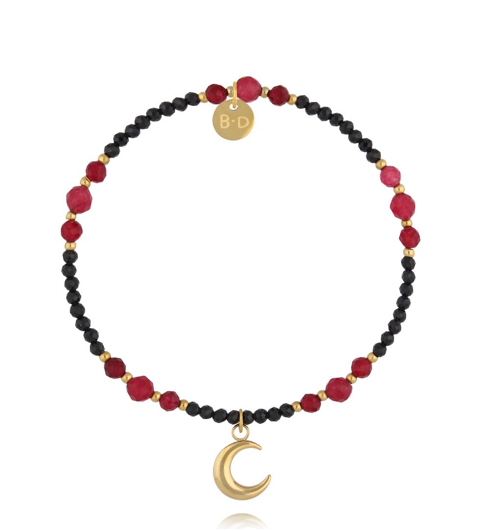 Bransoletka z czarnym turmalinem z zawieszką księżyca BTW3551