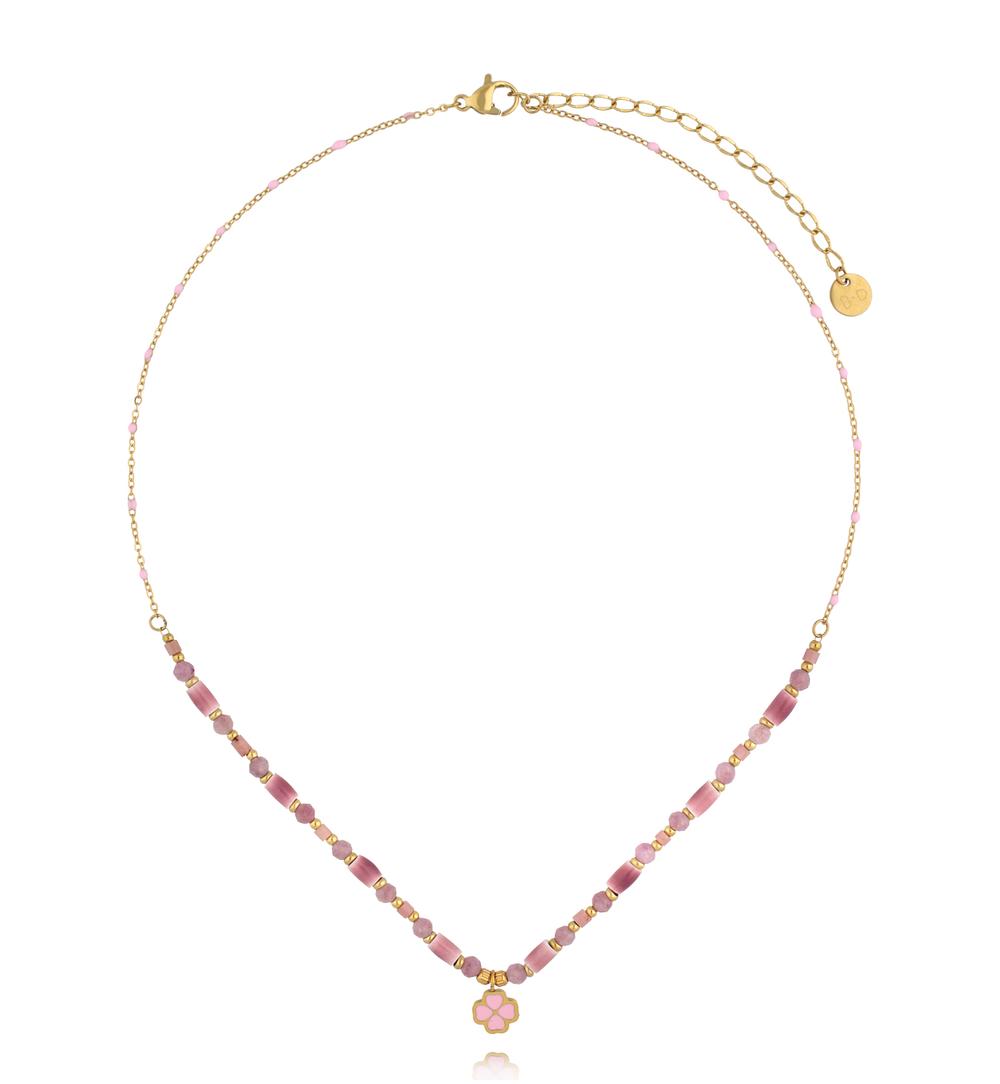 Naszyjnik różowy z turmalinami i ceramiką NPA1487
