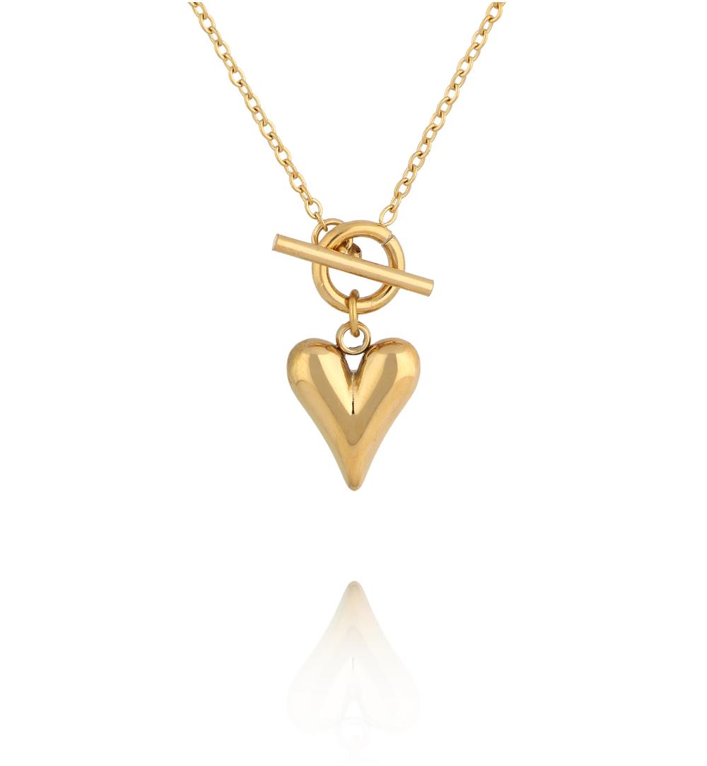 Naszyjnik z zapięciem toggle i sercem w kolorze złota NSY0925